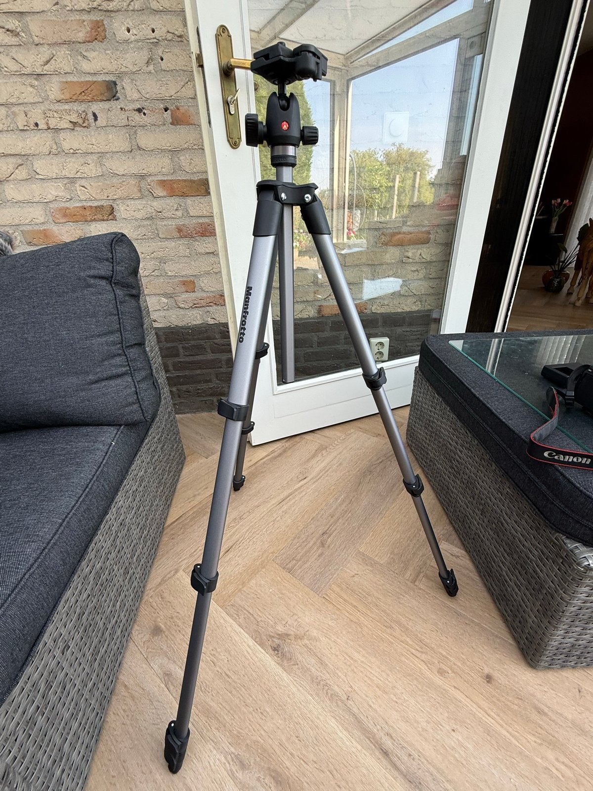 Manfrotto Compact Action Statief met Balhoofd en Tas, Audio, Tv en Foto, Fotografie | Statieven en Balhoofden, Zo goed als nieuw