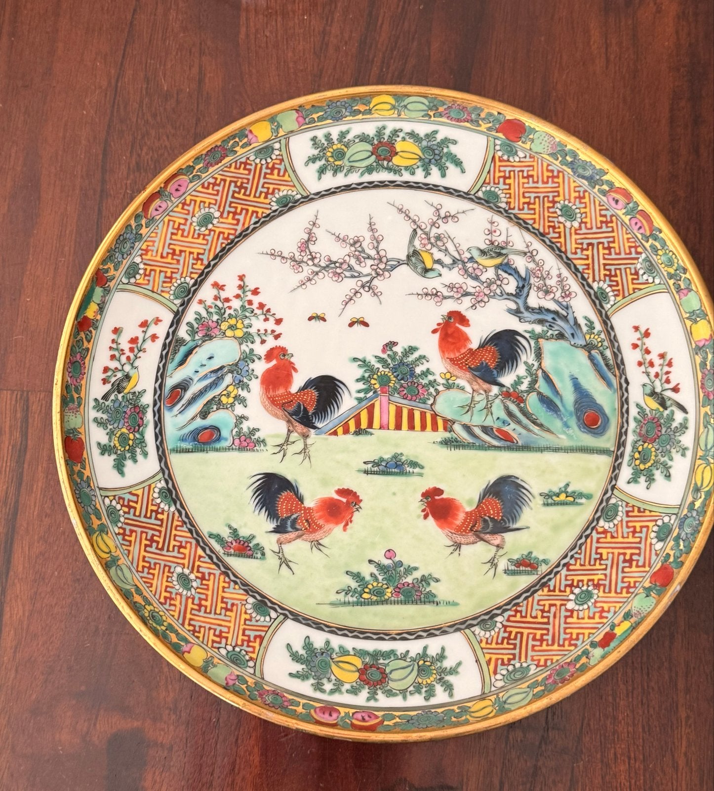 Antiek Chinees porseleinen bord met haanmotief, Ophalen of Verzenden