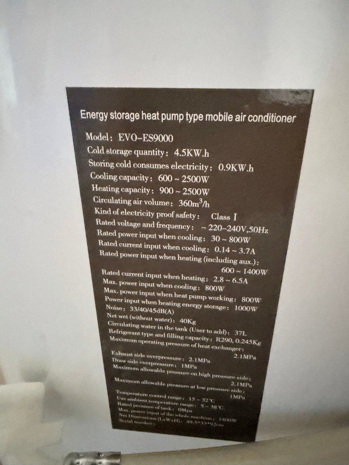 Evolar EVO-ES9000 Mobiele Airco - Koelen & Verwarmen, Ophalen, Gebruikt, Minder dan 60 m³, Energieklasse A of zuiniger