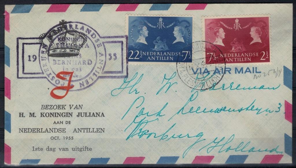 F41 Curacao FDC 253/54, Postzegels en Munten, Postzegels | Nederlandse Antillen en Aruba, Verzenden, Gestempeld