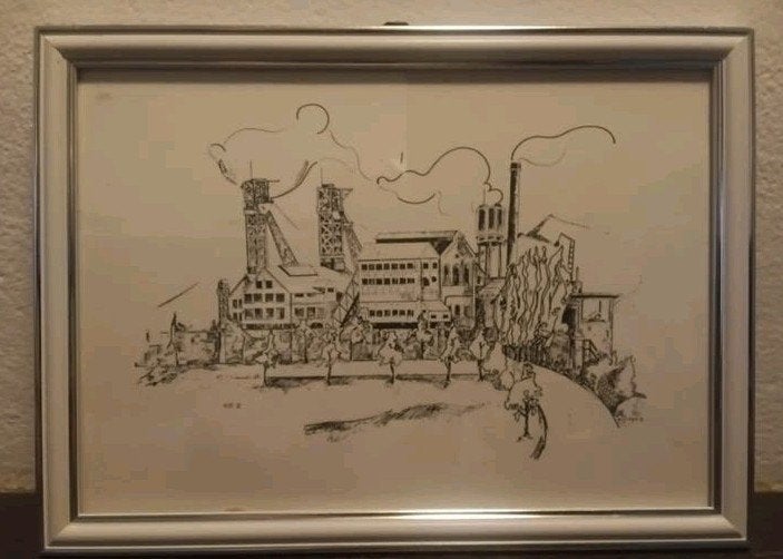 Oranje Nassau mijn II Heerlen ingelijste Pentekening 32 x 24, Ophalen of Verzenden