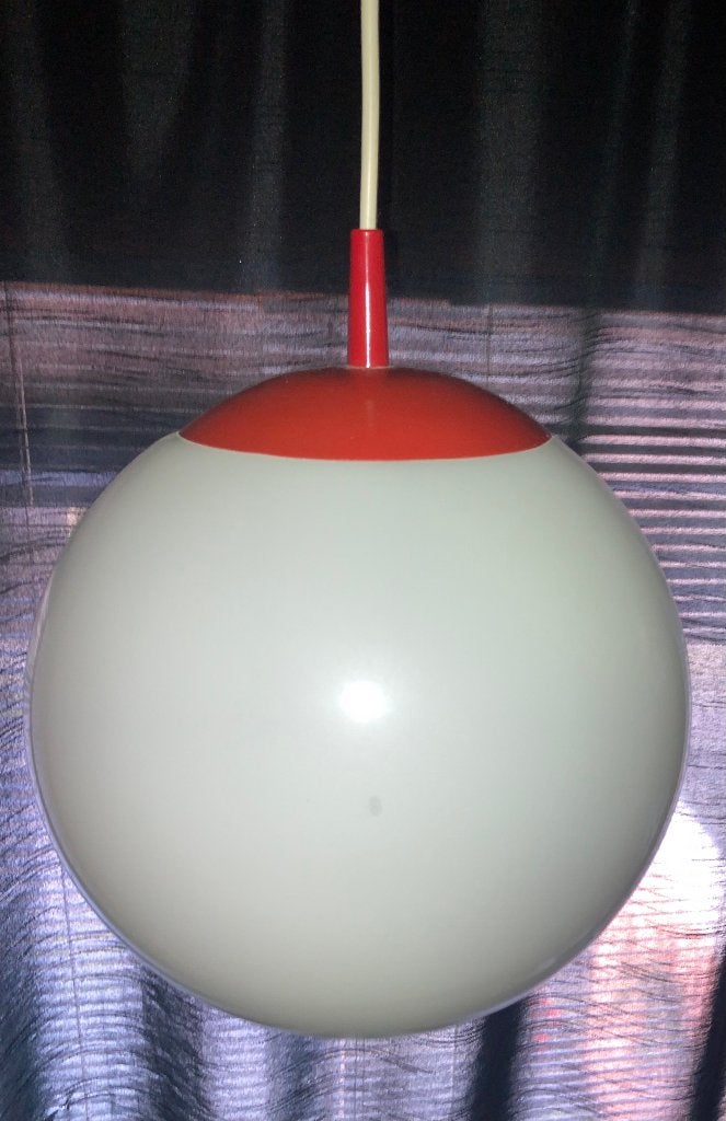 Vintage hanglamp; witte bol, Huis en Inrichting, Ophalen of Verzenden, Gebruikt, Glas, Minder dan 50 cm