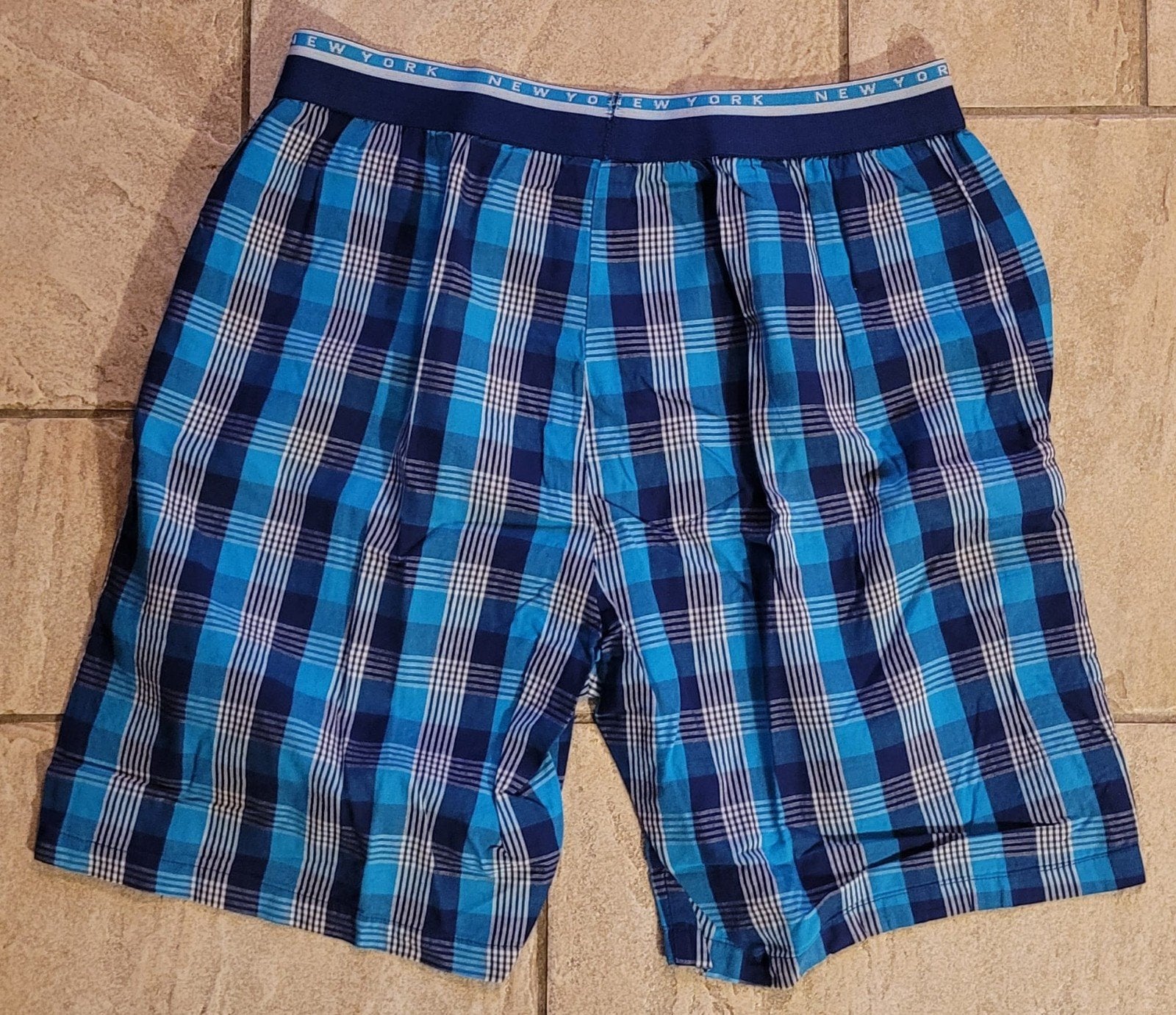 Aquablauw geruit shortama broekje, mt. L, Ophalen of Verzenden, Zo goed als nieuw