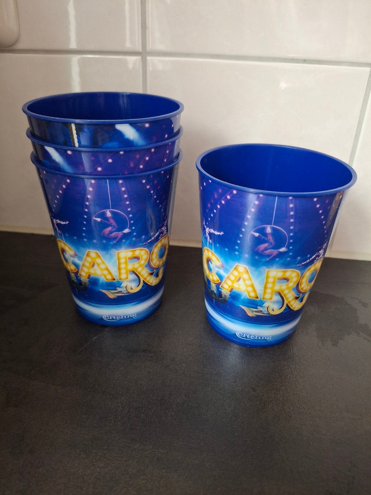Efteling Caro drinkbekers - 4 stuks, Kunststof, Ophalen of Verzenden, Overige merken, Overige typen