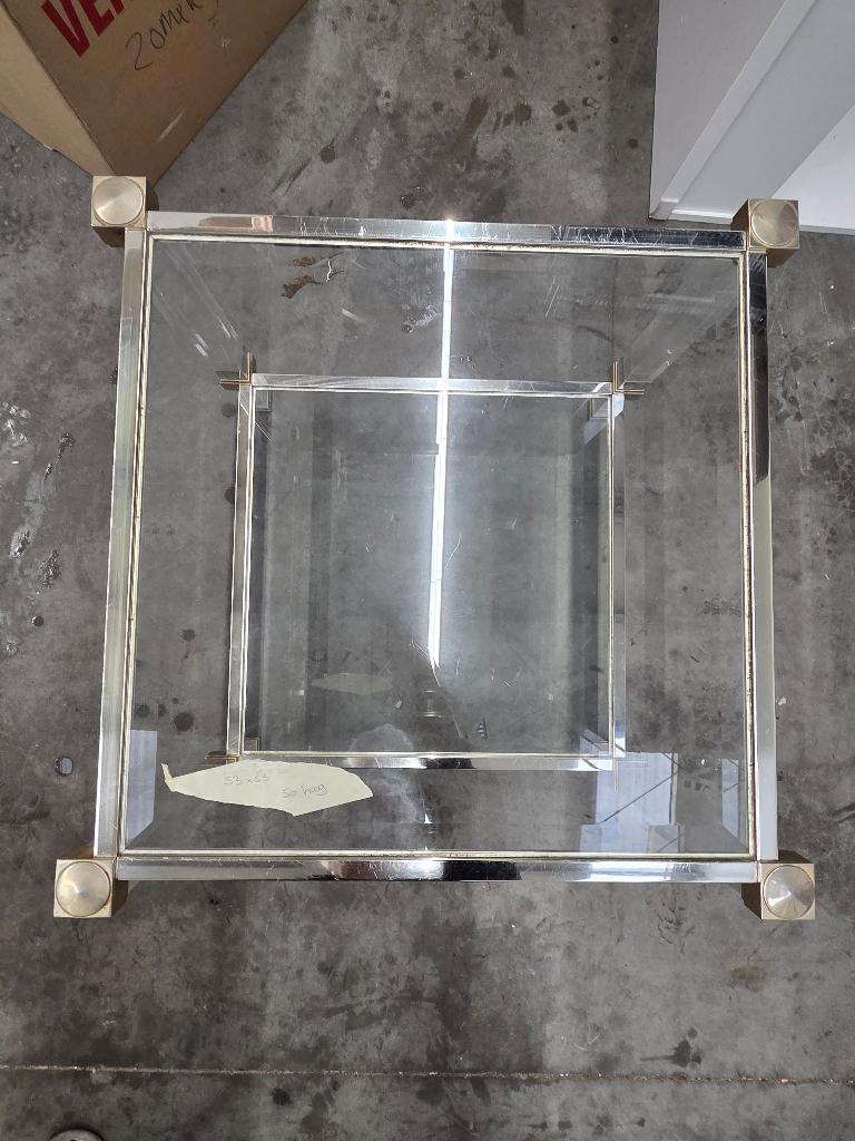 Pierre Vandel Paris bijzettafel plexiglas, glas en messing, Minder dan 55 cm, Glas, Onbekend, Pierre Vandel