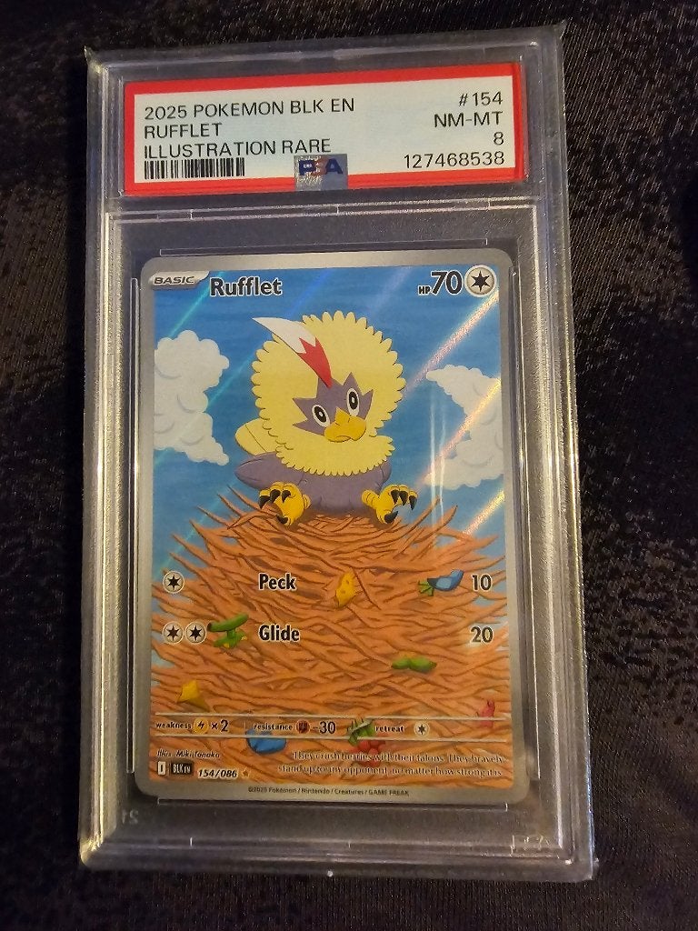 Rufflet #154 - PSA 8 - Pokemon Black Bolt, Verzenden, Zo goed als nieuw, Losse kaart, Foil