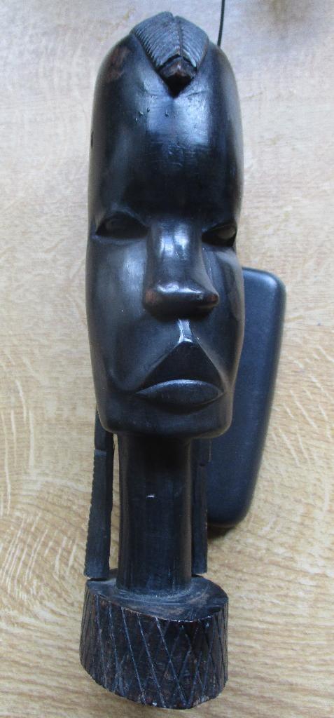 Beeld kop ebbenhout Afrika vintage retro Masai krijger, Antiek en Kunst, Ophalen of Verzenden