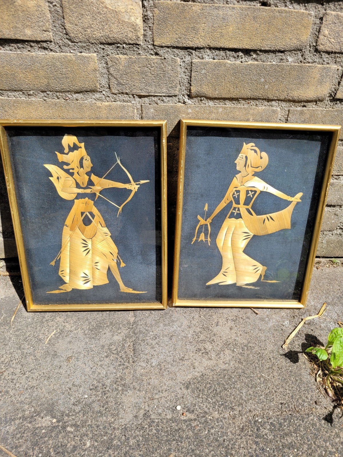 Set van 2 Vintage Balinese Rijststro Kunstwerken, Antiek en Kunst, Ophalen