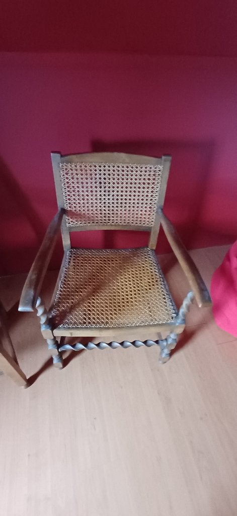 2 houten rieten stoelen, Ophalen, Gebruikt, Bruin, Twee