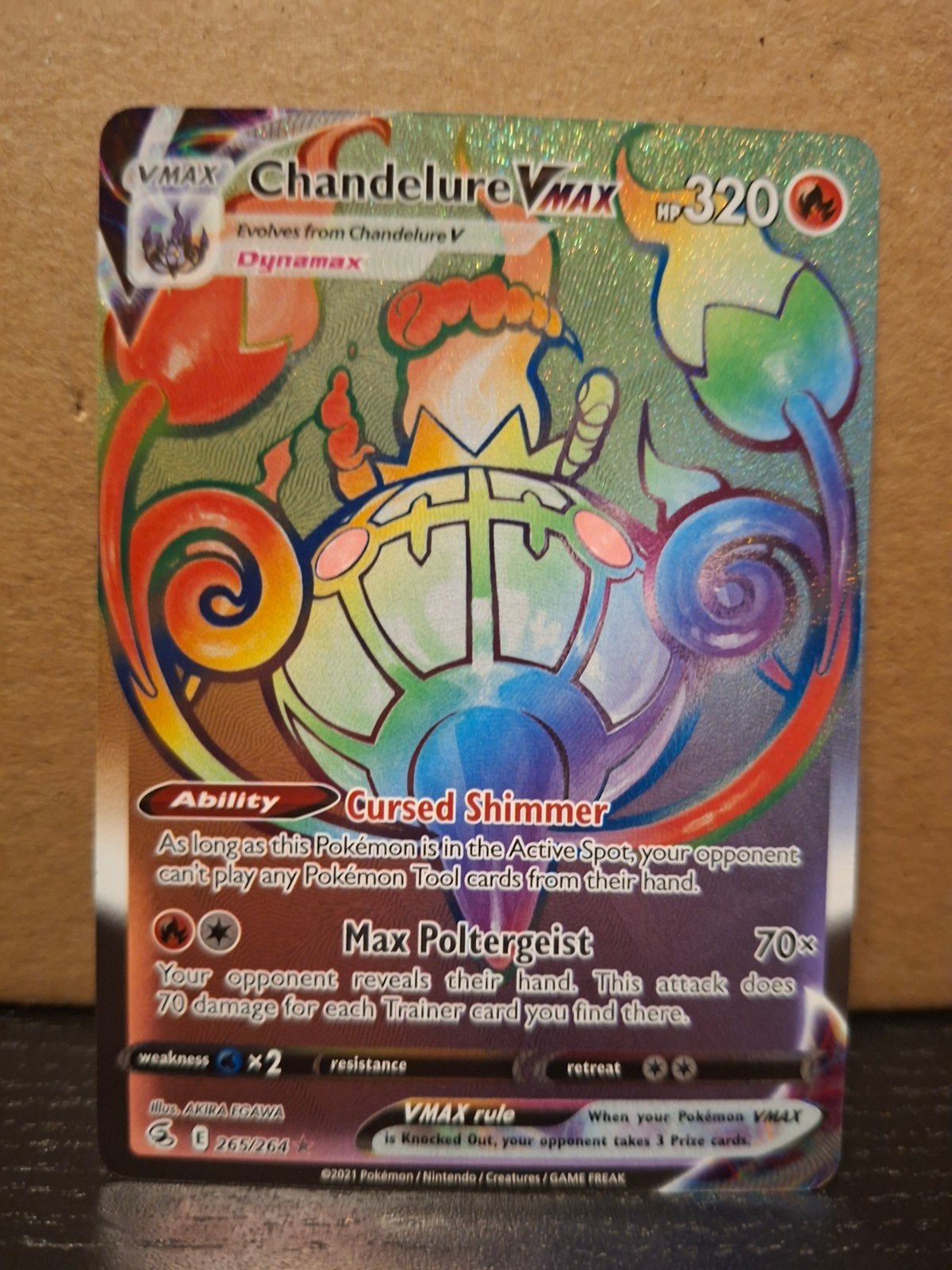 Chandelure VMAX 265/264 Rainbow Rare - NM Pokémon Kaart, Ophalen of Verzenden, Zo goed als nieuw, Losse kaart, Foil