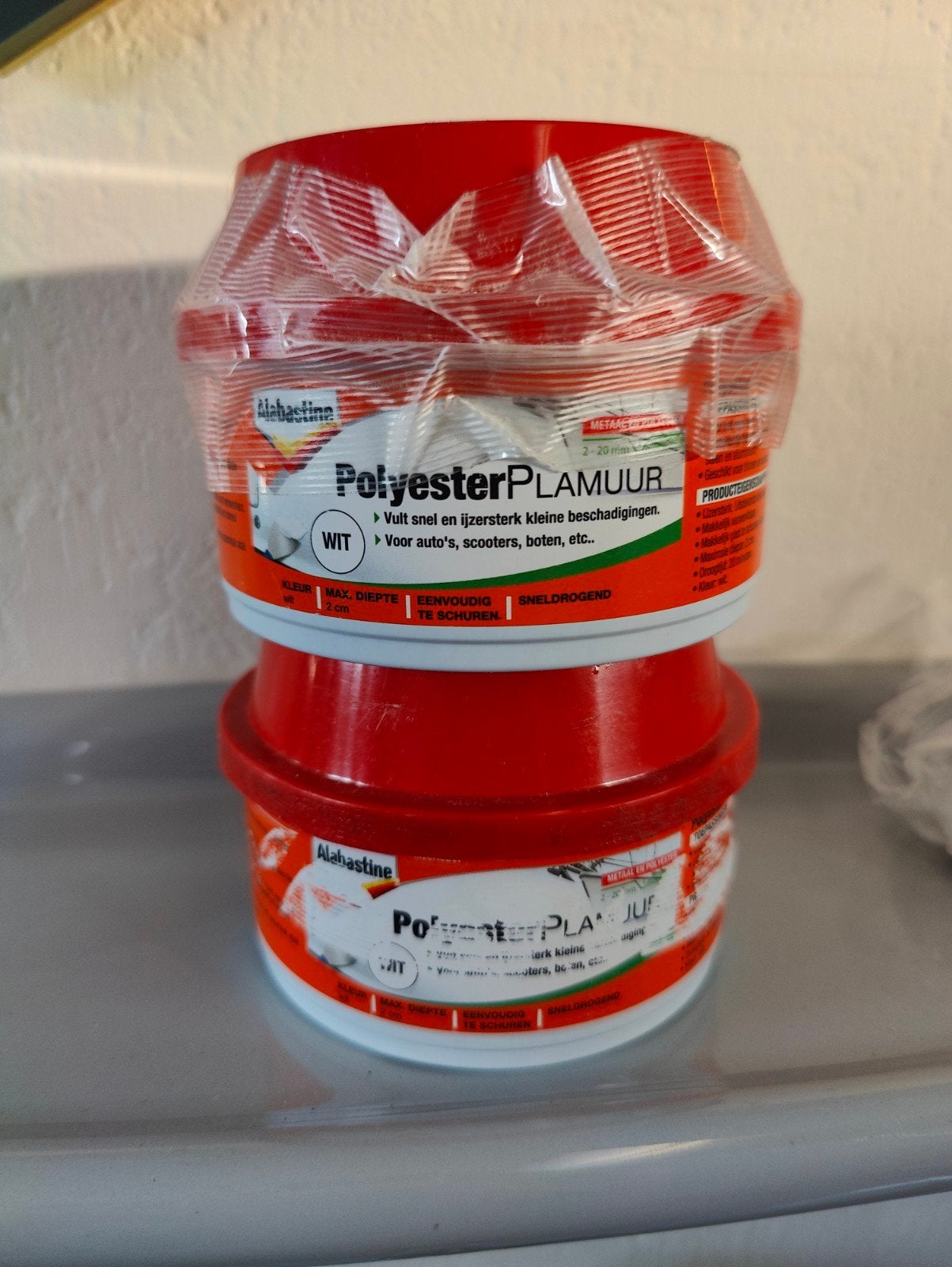 2x Nieuw - Alabastine Polyester Plamuur Wit 385g + 15g v, Minder dan 5 liter, Verzenden, Nieuw, Wit