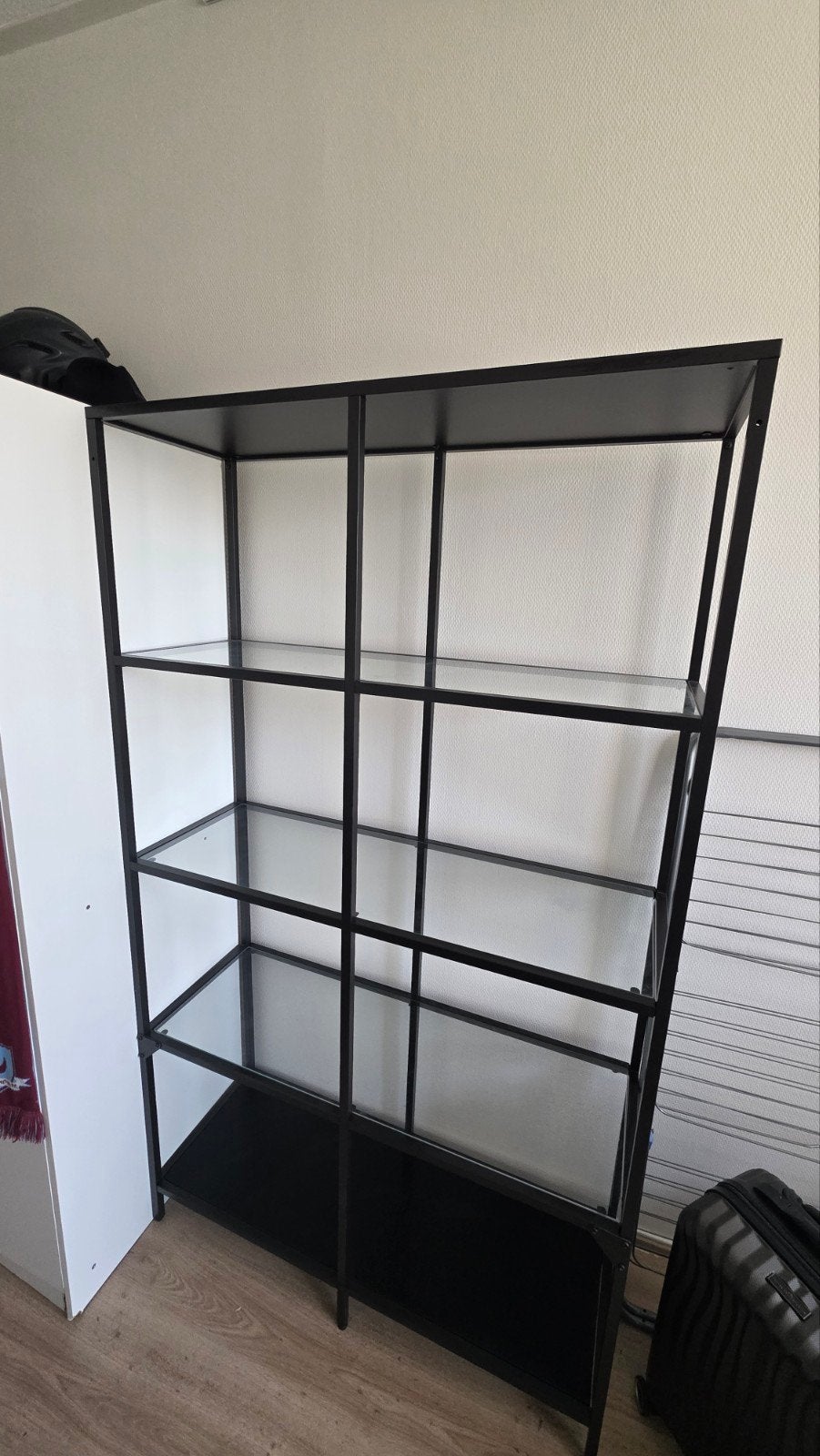Ikea Stellingkast met glazen planken - Zwart metaal, Met plank(en), Gebruikt, Modern, Industrieel, Glas