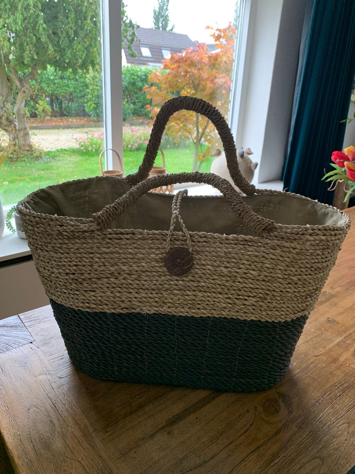 Gevlochten shopper tas met binnentas - Zo goed als nieuw, Sieraden, Tassen en Uiterlijk, Ophalen of Verzenden, Zo goed als nieuw