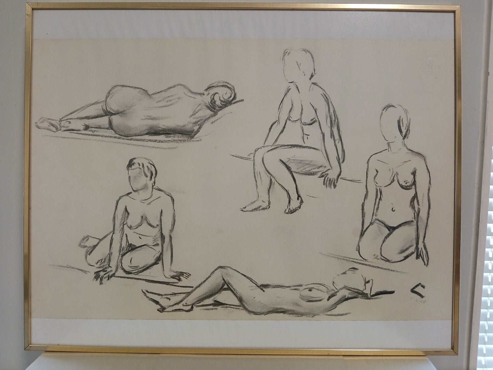 Houtskooltekening naaktstudies, gesigneerd en gedateerd, Antiek en Kunst, Ophalen of Verzenden, Tekening, Houtskooltekening, Gesigneerd