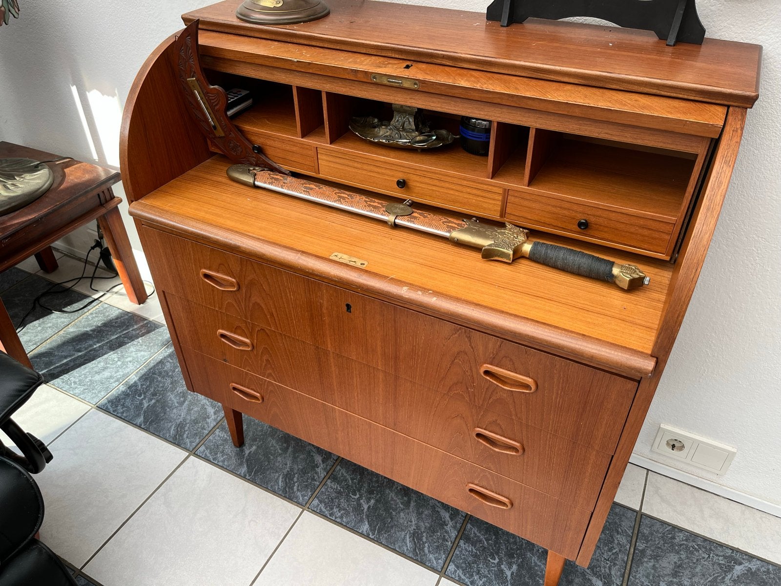Vintage Secretaire Kast - Teak Hout, Ophalen of Verzenden, Gebruikt