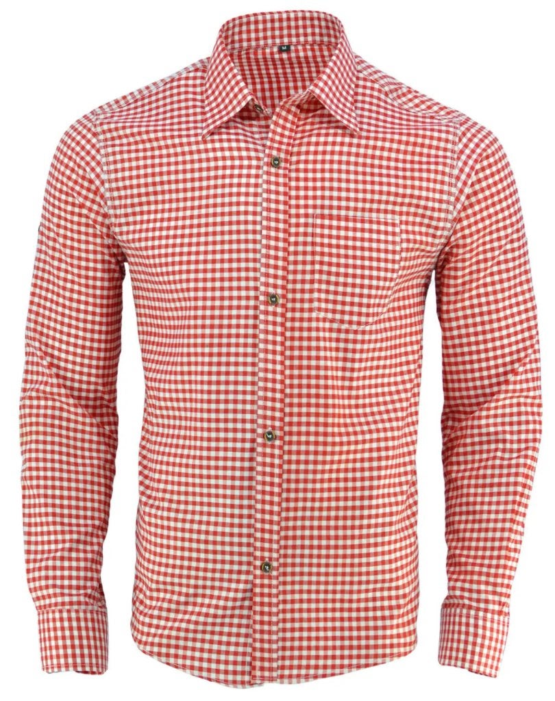Trachten overhemd rood/wit maat s tm 4XL (4 kleuren), Ophalen of Verzenden, Nieuw, Rood, Halswijdte 39/40 (M)