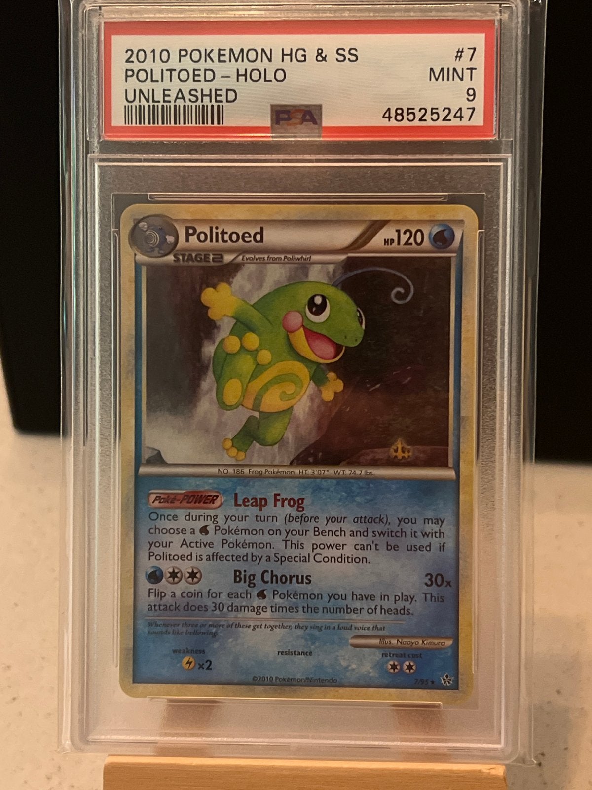 2010 Pokémon HG & SS Politoed Holo Unleashed PSA 9 MINT, Ophalen of Verzenden, Zo goed als nieuw, Losse kaart, Foil
