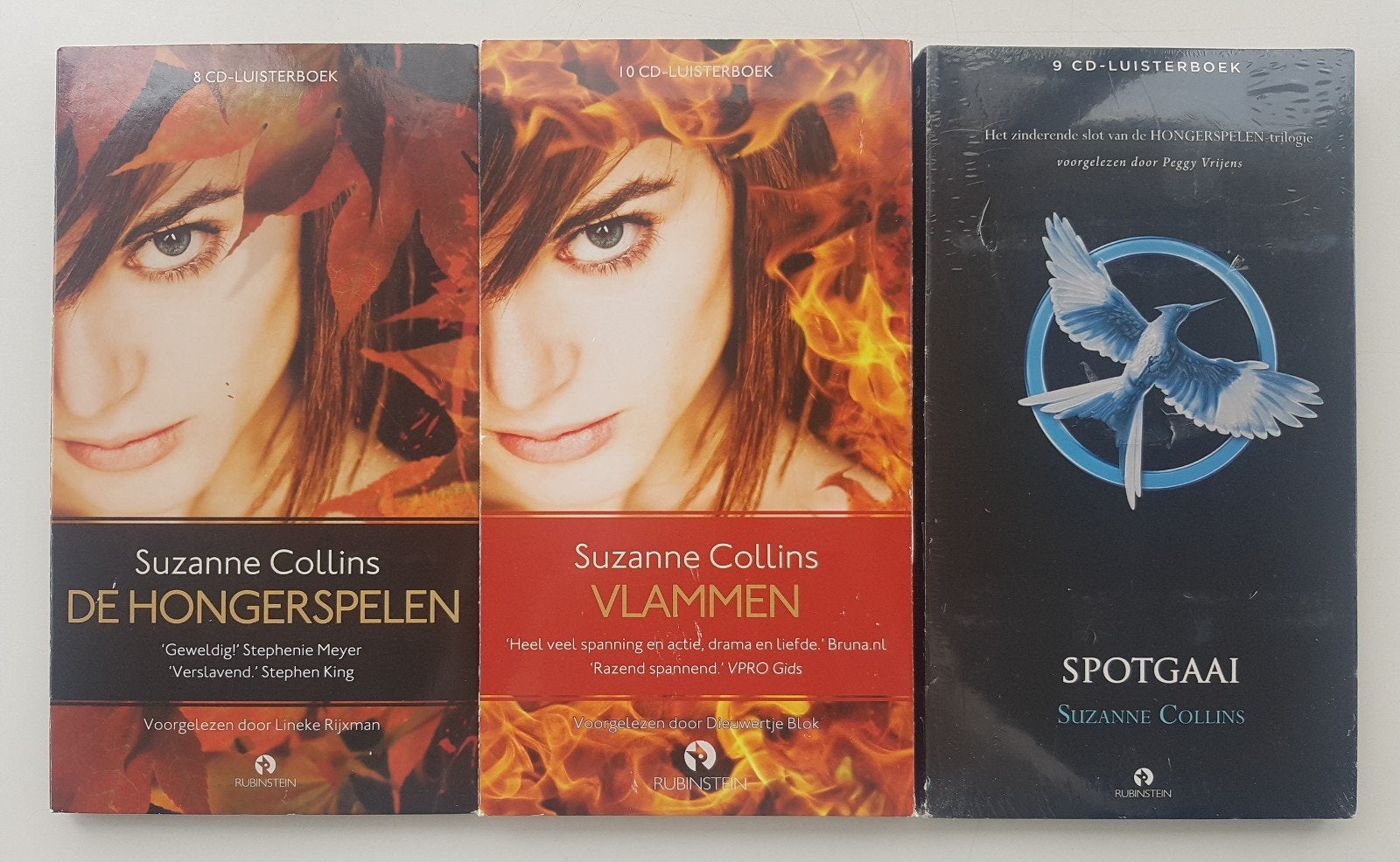 Luisterboek: De Hongerspelen, Vlammen, Spotgaai | Trilogie, Boeken, Ophalen of Verzenden, Suzanne Collins, Cd