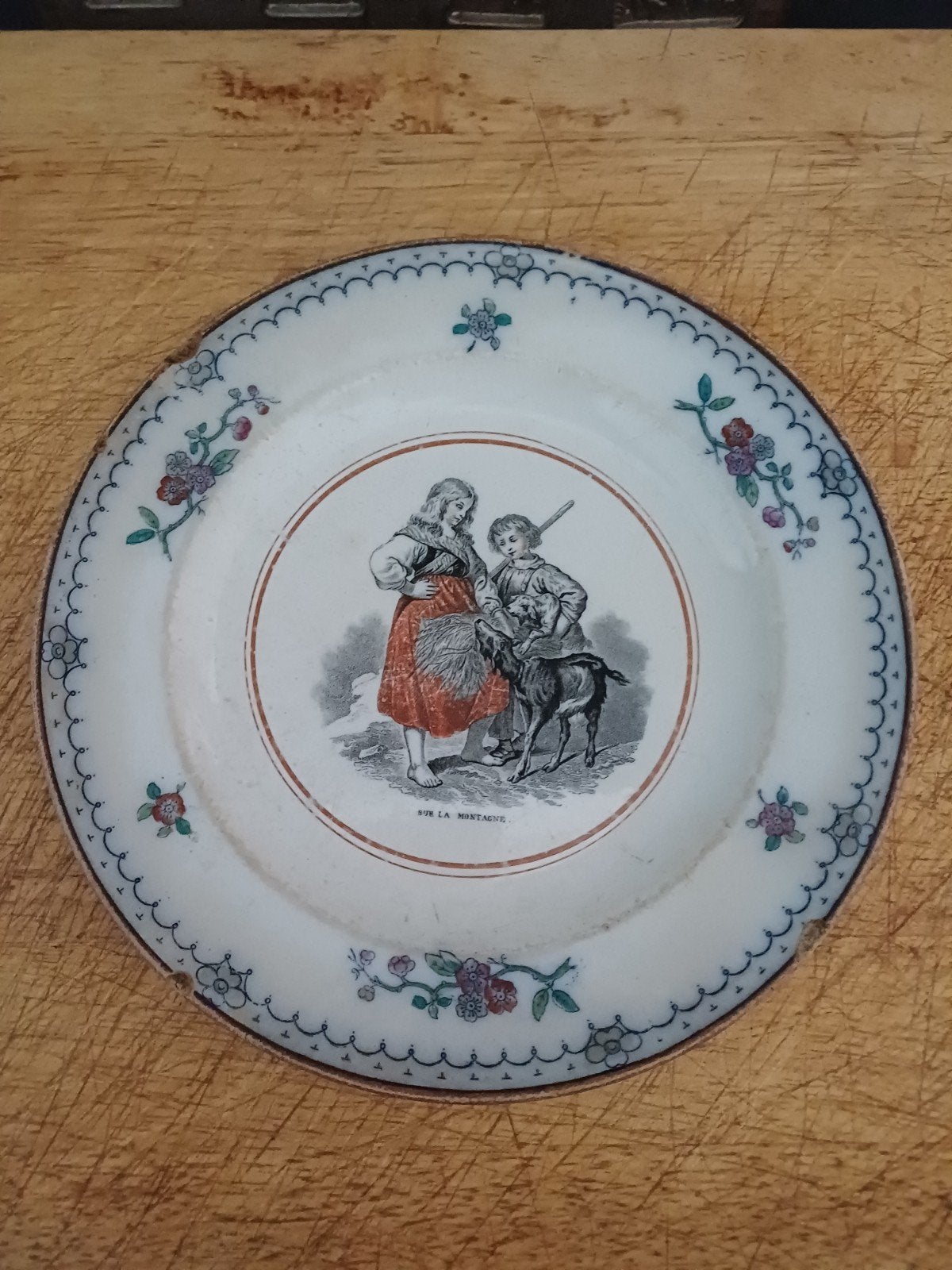 Antiek Frans Bord van Choisy-le-Roi getiteld sur la Montagne, Verzenden