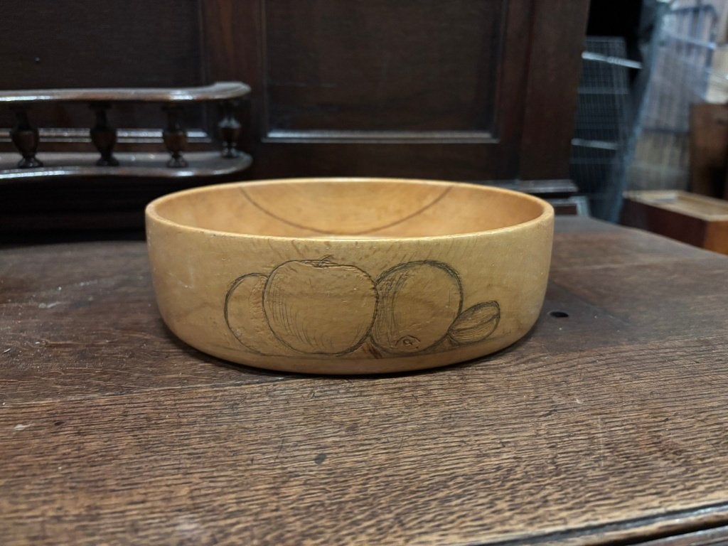 Vintage beukenhouten fruitschaal, handgedraaid, 1980, Huis en Inrichting, Gebruikt, Niet bekend (tweedehands product), Rond, Ophalen of Verzenden