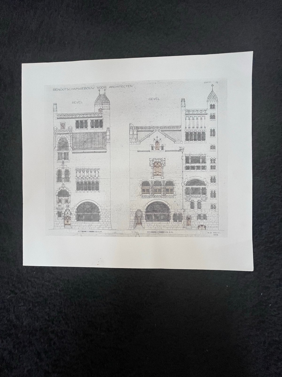 Zeefdruk K.P.C. de Bazel - Genootschapsgebouw, Ophalen, Architectuur, Zeefdruk, Met tekst