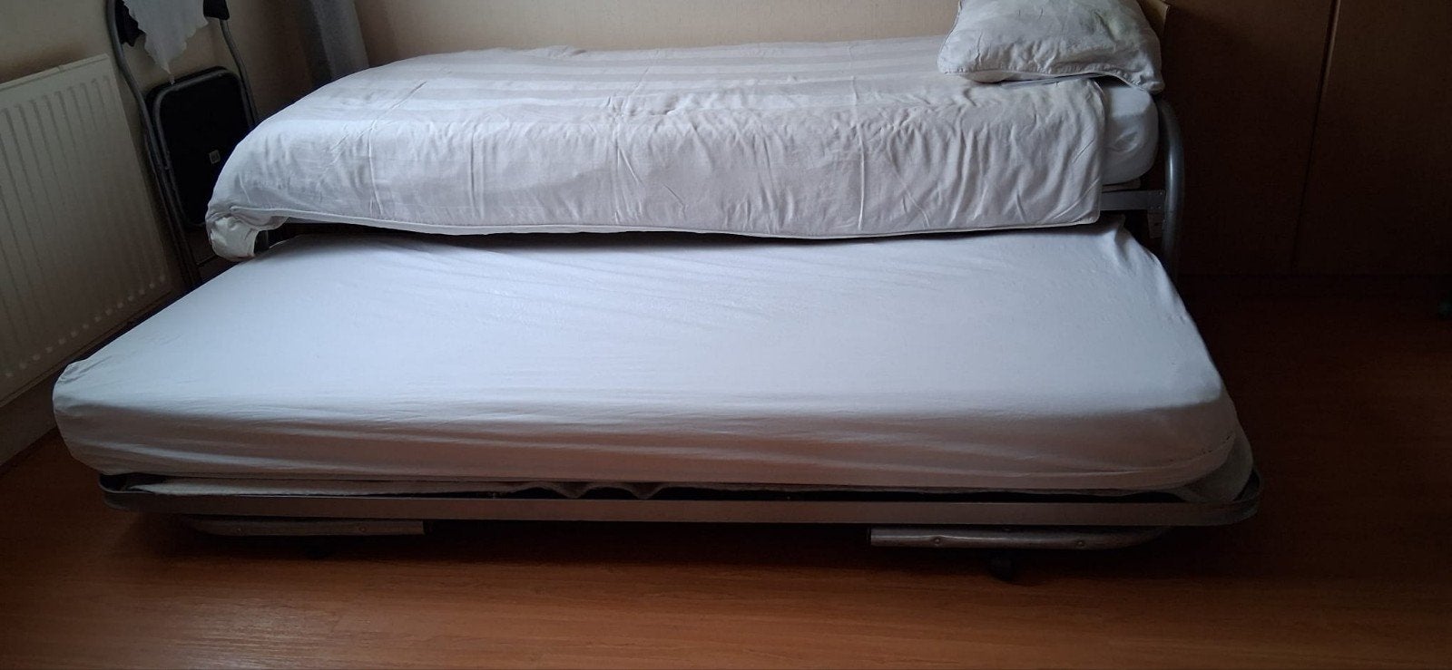 Aluminium bed + onderschuifbed grijs, Ophalen, 90 cm, Tweepersoons, 200 cm
