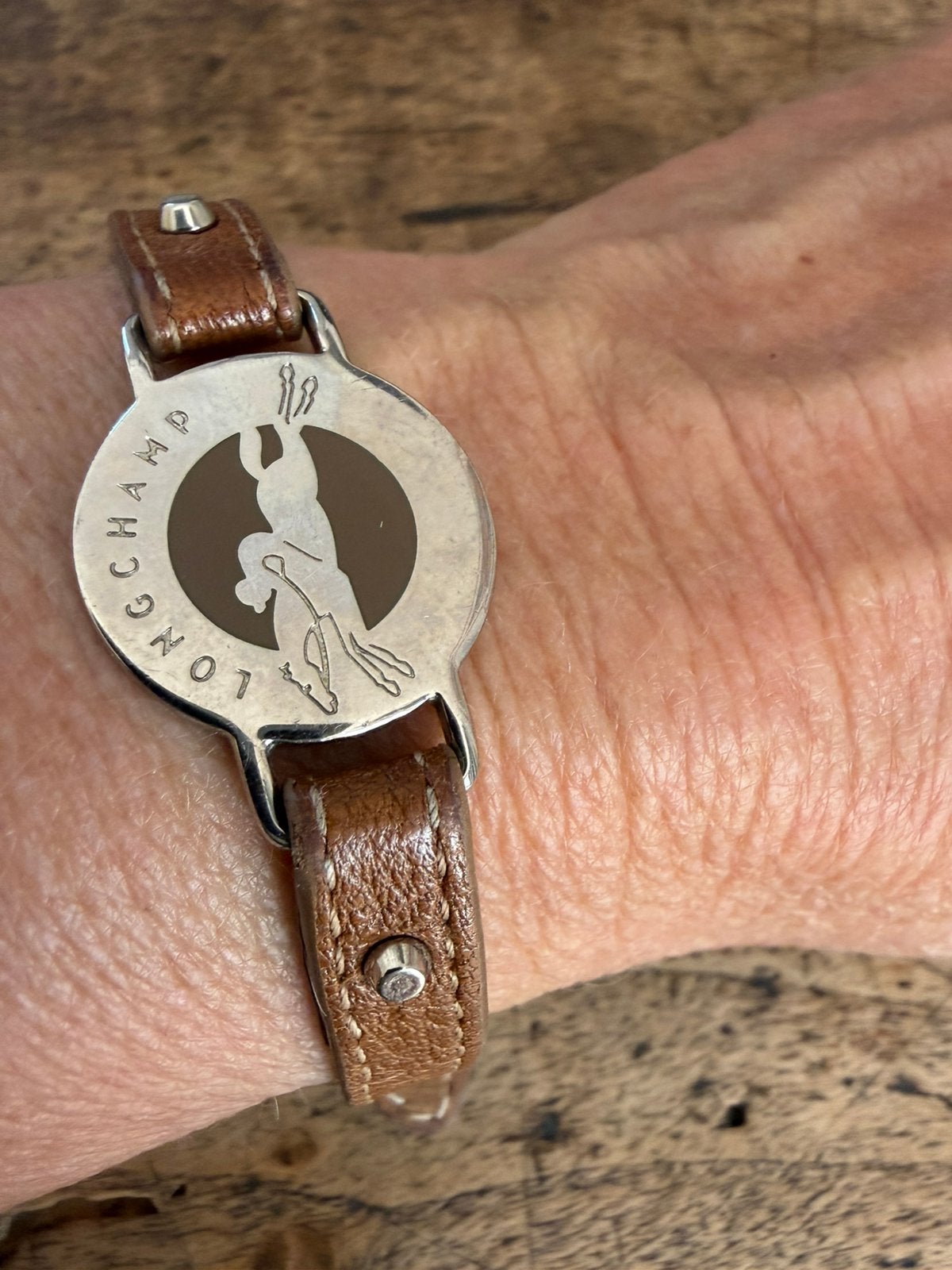 Longchamp leren armband – bruin, Ophalen of Verzenden, Gebruikt, Bruin, Leer