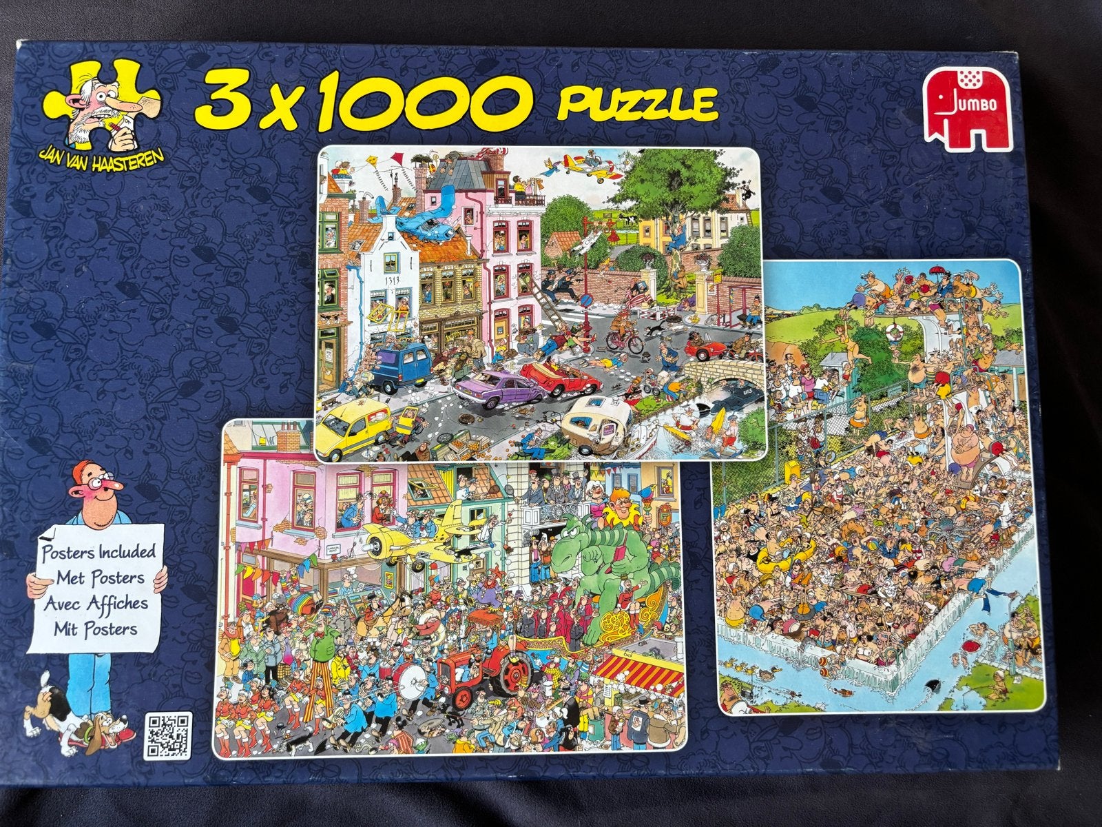 Jan van Haasteren 3x1000 Puzzel + Posters, Ophalen, 500 t/m 1500 stukjes, Gebruikt, Legpuzzel