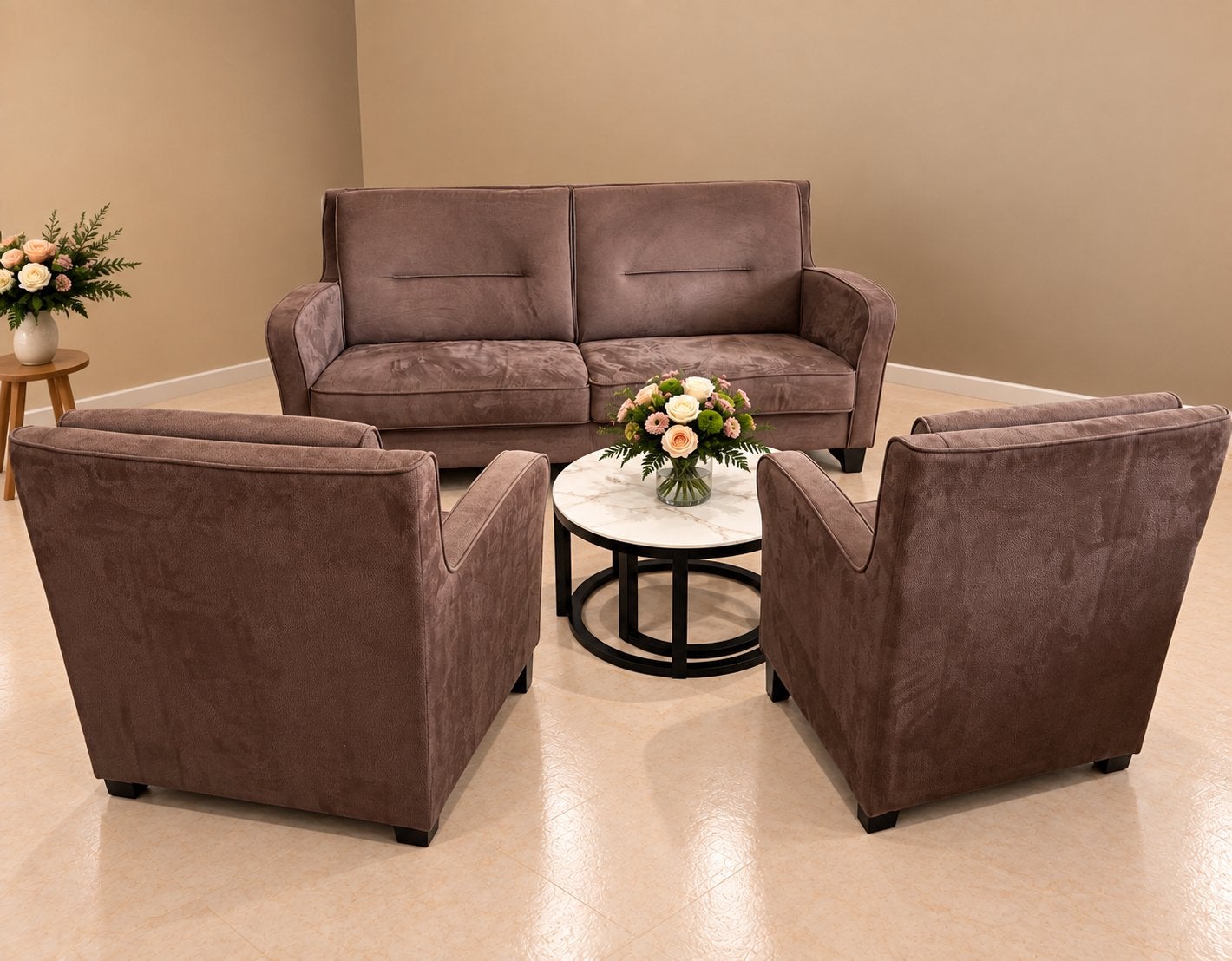 Mooie microleder 2-zitsbank met 2 fauteuils