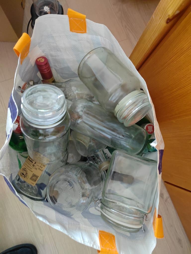 Tas met glazen potten/ flessen, Antiek en Kunst, Antiek | Glas en Kristal, Ophalen
