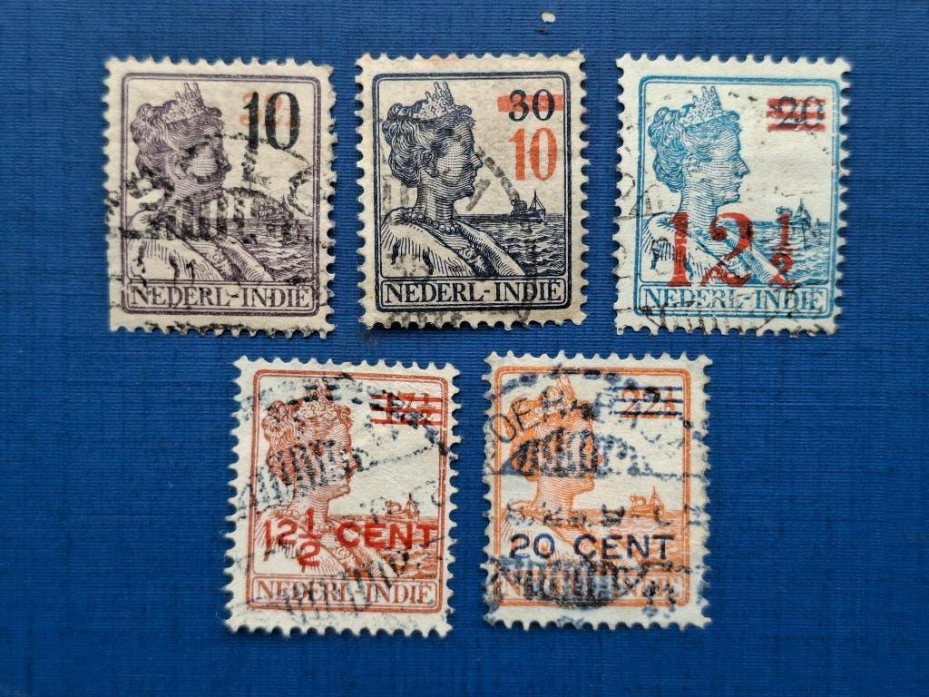 Postzegel NL Indie 1921 ev 5 zegels Hulpuitgifte 16-05, Ophalen of Verzenden, Gestempeld, Nederlands-Indië