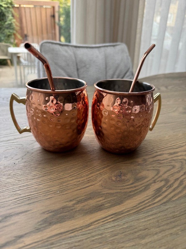 2x Moscow Mule beker met rietjes, Ophalen of Verzenden, Zo goed als nieuw, Overige typen