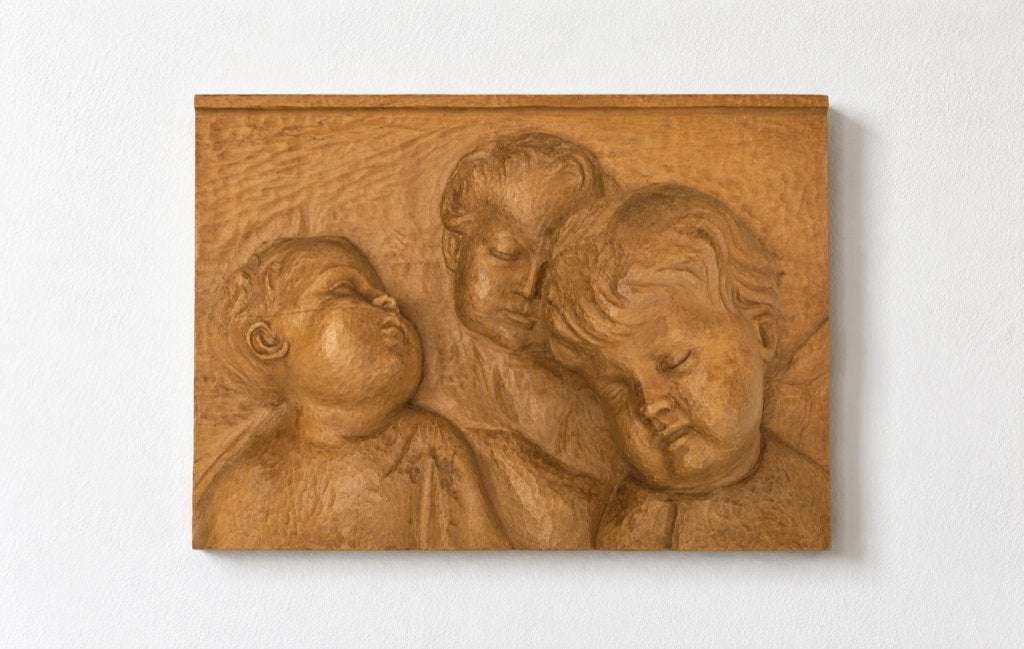 Antiek wandpaneel met 3 Kinderkopjes 1920-1930, Ophalen of Verzenden, Handgemaakt, Beeld, Hout