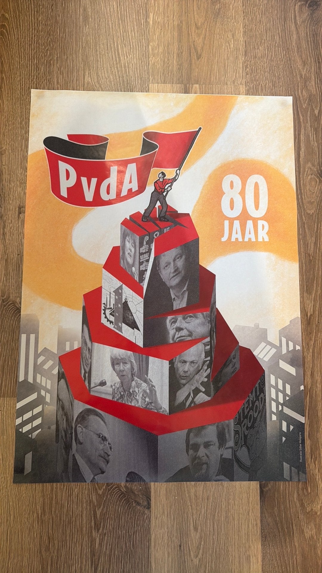 Poster PvdA 80 jaar, Ophalen of Verzenden, Zo goed als nieuw, Reclamebord