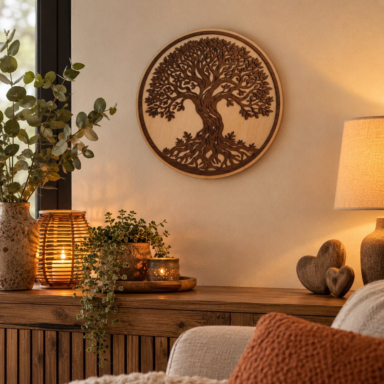 Houten Wanddecoratie Levensboom 44,5cm diameter, Huis en Inrichting, Hout, Ophalen of Verzenden, Zo goed als nieuw, Bruin