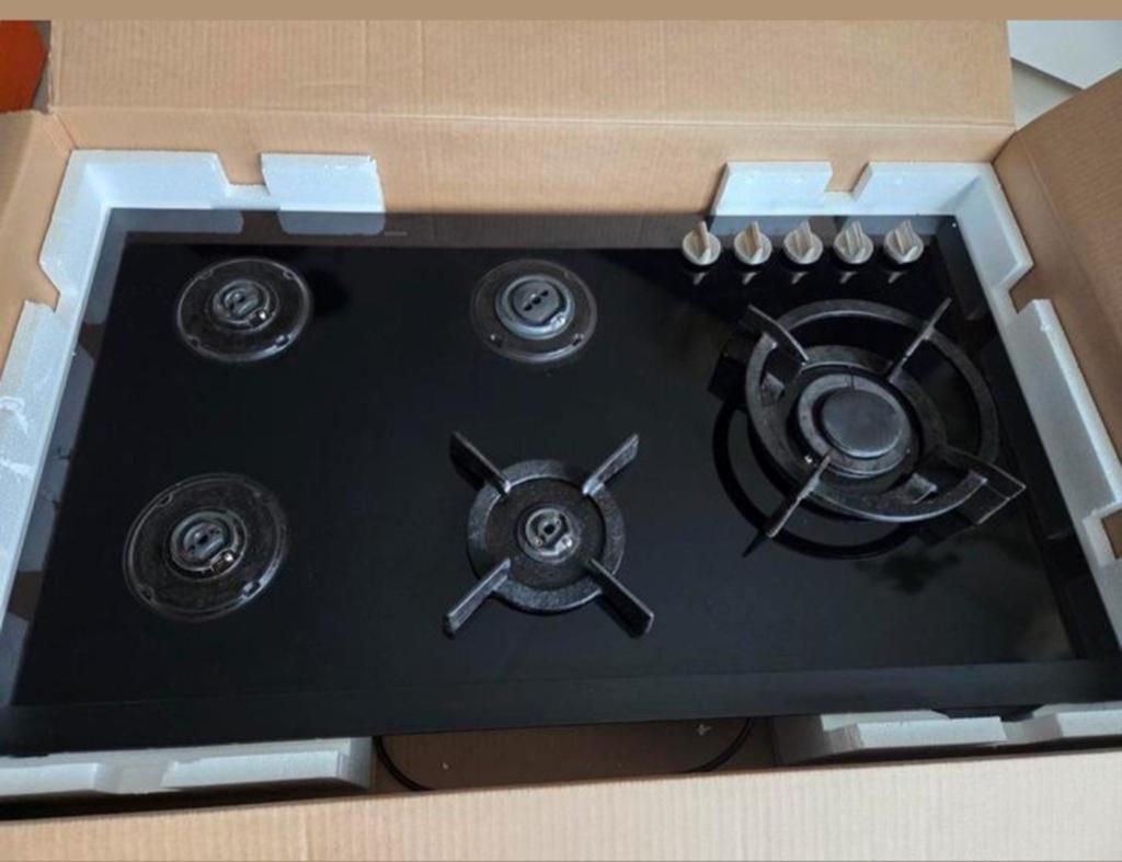 Gasfornuis 5-pits Inbouw Zwart Glas, Ophalen, Gebruikt, Inbouw, Gas