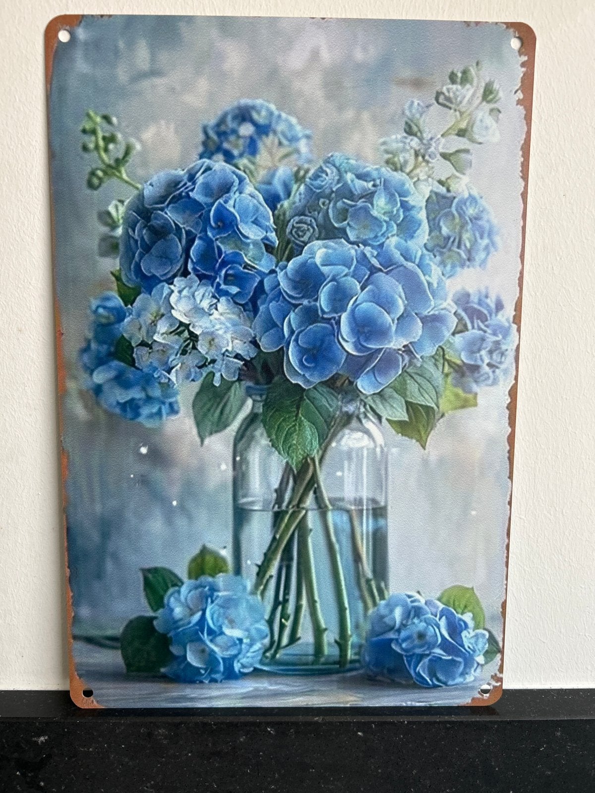 2D Aluminium Paneel Blauwe Hortensia's 20x30 cm, Metaal, Nieuw, Ophalen of Verzenden, Wandbord of Wandpaneel