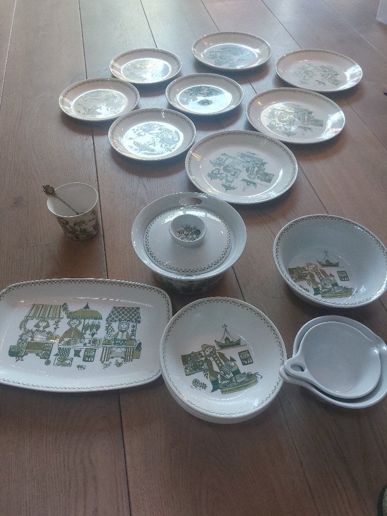 Turi design market made in norway set met groene decoratie, Ophalen, Gebruikt, Overige merken, Keramiek