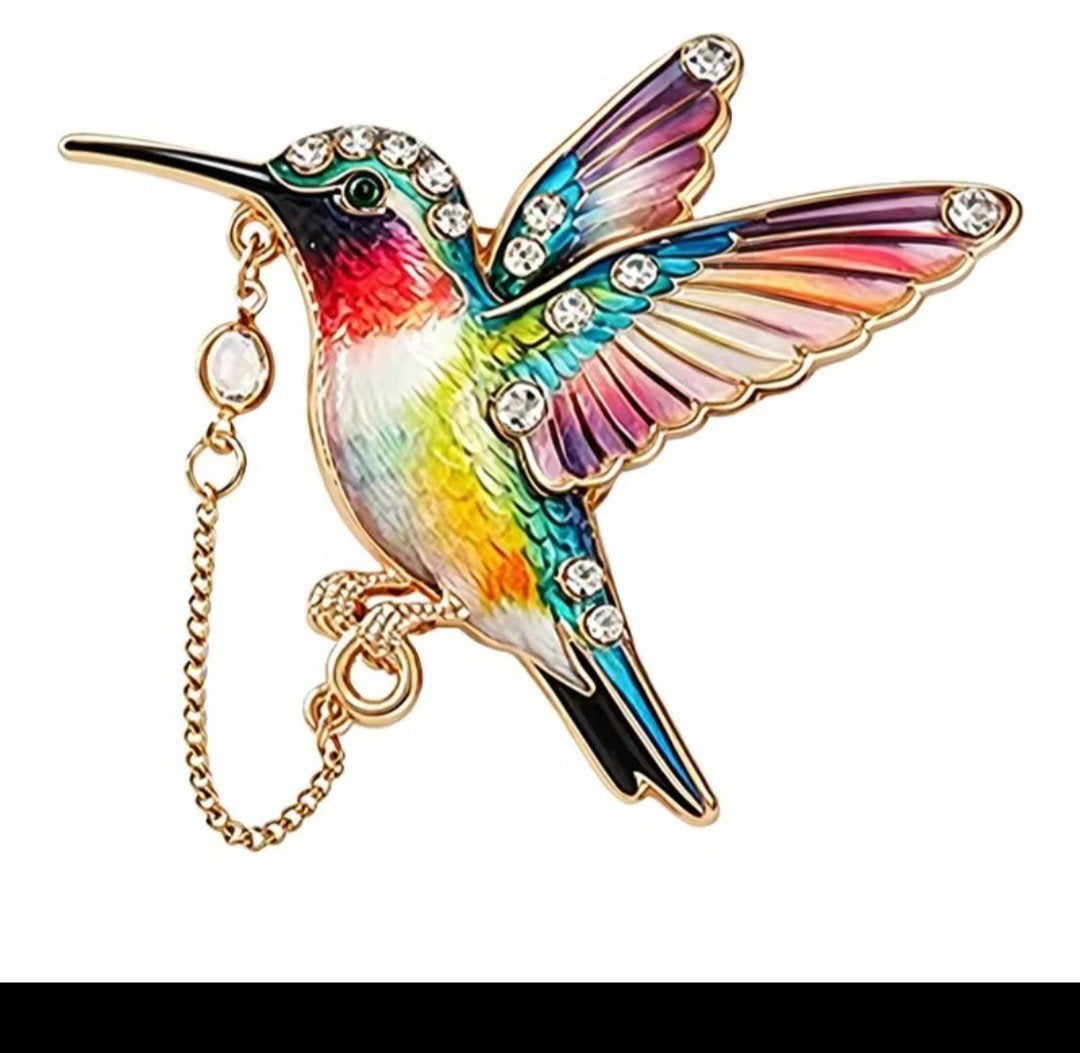 Nieuwe kleurrijke kolibrie broche met strass, Ophalen, Overige materialen, 4 tot 7 cm, Overige kleuren
