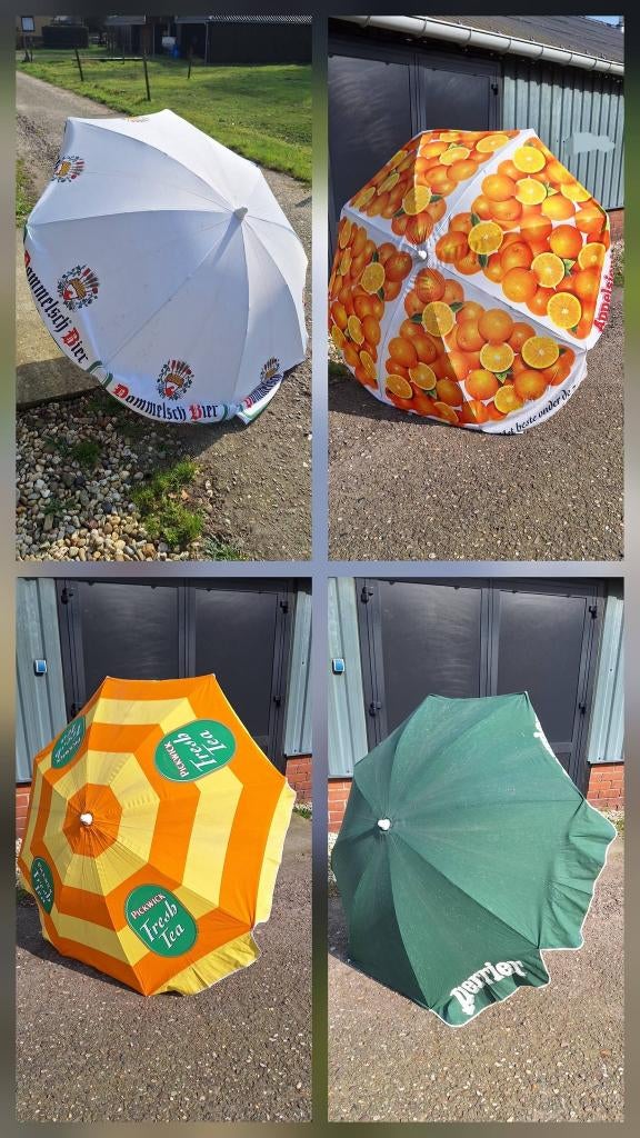 Vrolijke vintage reclame parasol, parasols, div. soorten🌞, Tuin en Terras, Parasols, Ophalen, Verstelbaar, Gebruikt, .