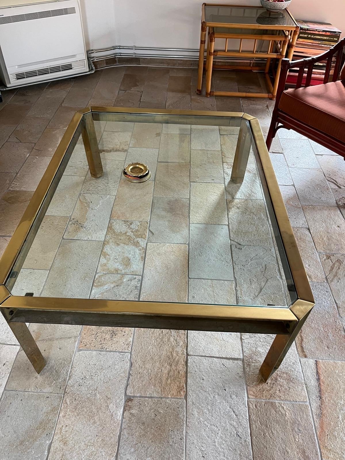 Vintage Peter Ghyczy Salontafel - Brutalist Messing 1970, Ophalen, Gebruikt, 100 tot 150 cm, 50 tot 100 cm
