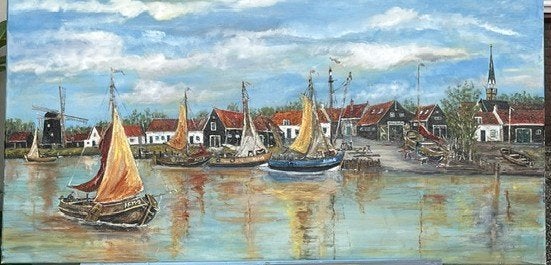 Arnemuiden Haven Jac Caljouw schilderijen oude visserij, Maritiem / water, Doek, Ophalen of Verzenden, Olieverf