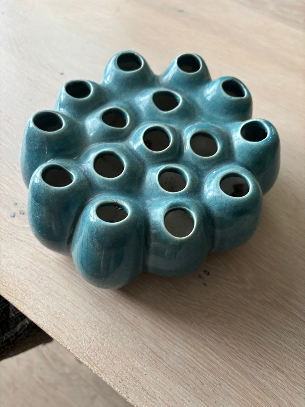Unieke turquoise tulpenvaas met meerdere openingen, Ophalen of Verzenden