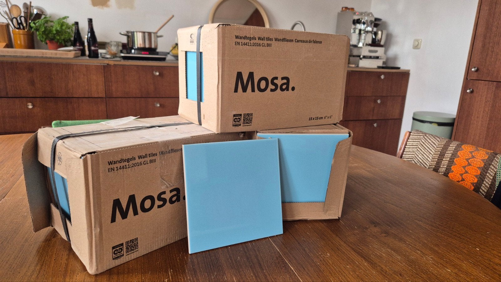 3 pakken Mosa wandtegels +-3m2. 15x15cm light blue 19910, Ophalen, Nieuw, Minder dan 20 cm, Minder dan 20 cm