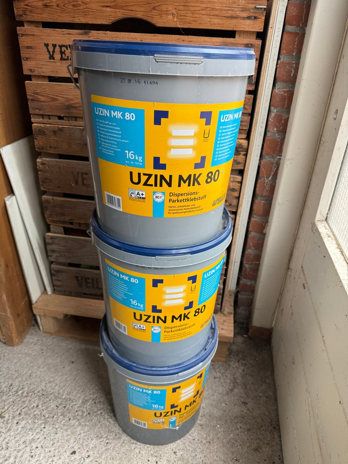 3 emmers Uzin MK 80 parketlijm - 16 kg per emmer, Overige materialen, 30 cm of meer, 50 tot 150 cm, Nieuw