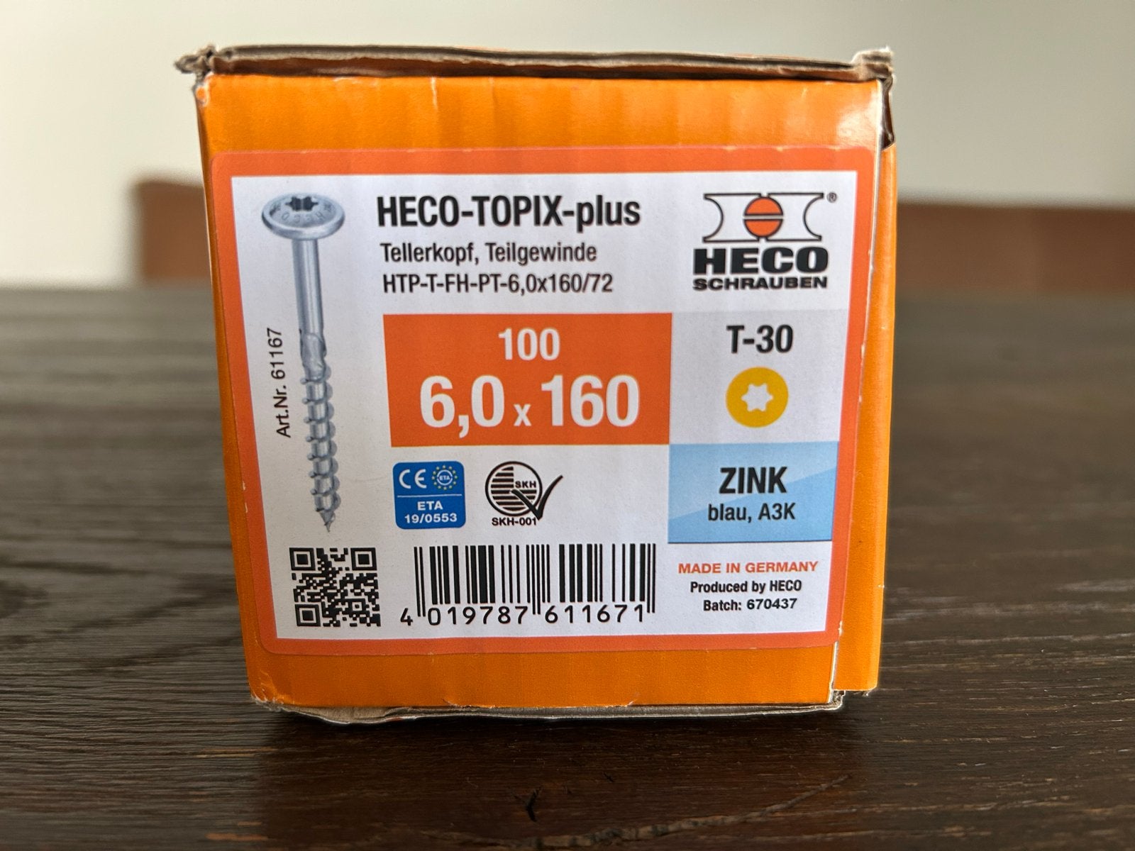 HECO-TOPIX-plus schroeven 6x160mm, T-30, 100 stuks, Doe-het-zelf en Verbouw, Ophalen of Verzenden, Nieuw, 100 tot 250 mm, Schroeven