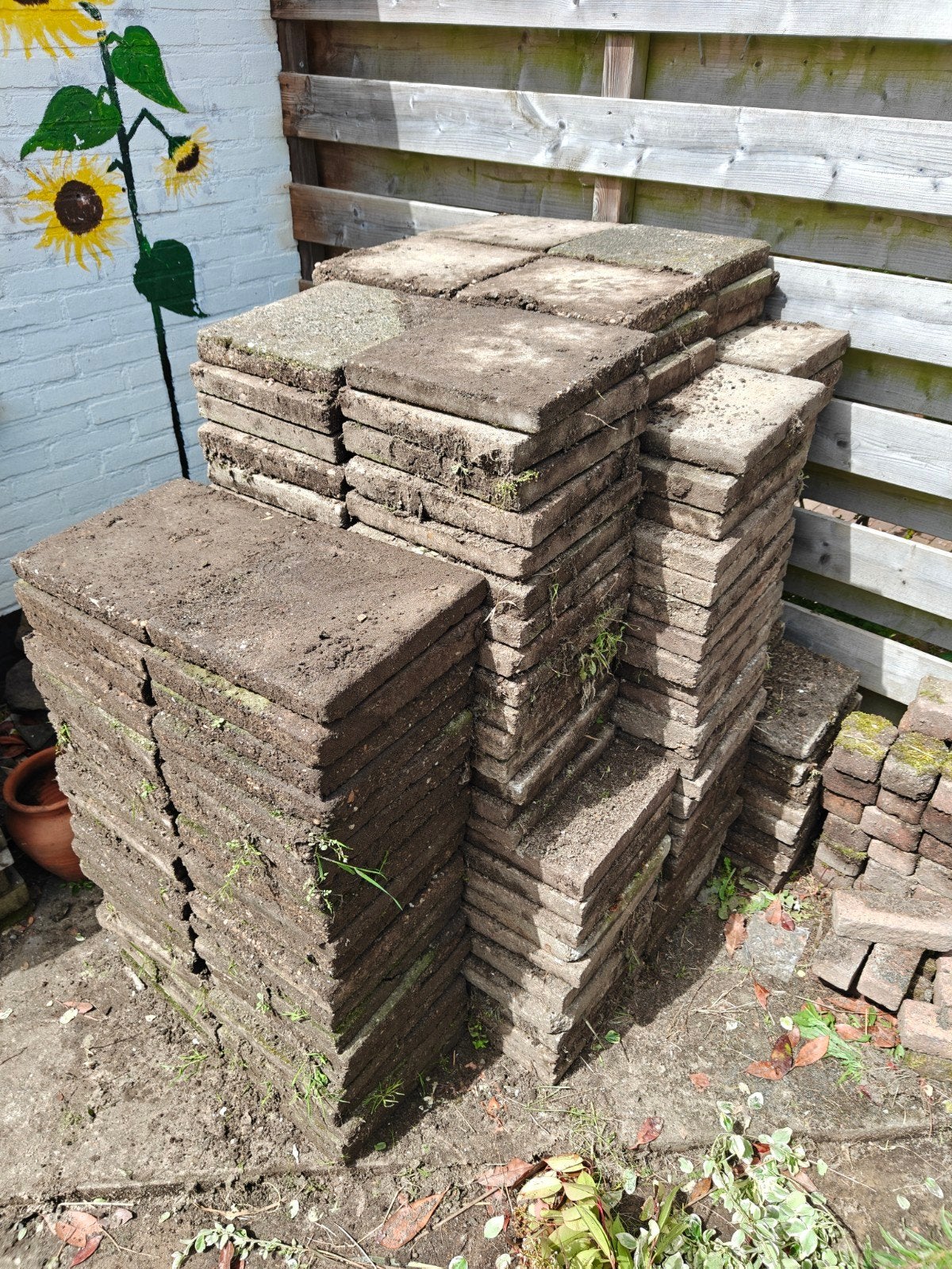 30x30 tegels, verschillende diktes., Tuin en Terras, Ophalen, Gebruikt, 10 m² of meer, Beton