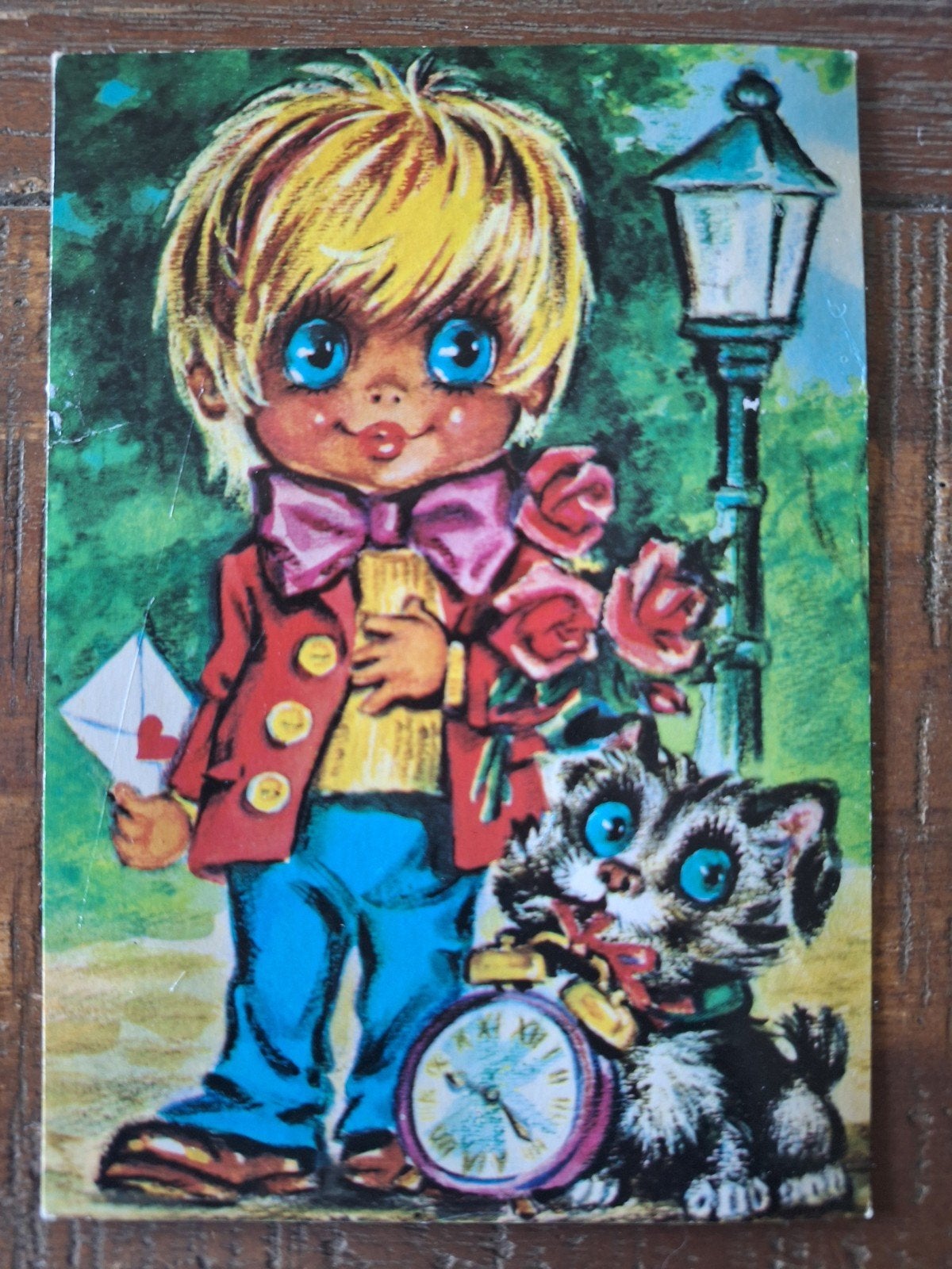 vintage kinderkaart - big eyes stijl, Ophalen of Verzenden, 1980 tot heden, Gelopen, Kinderen