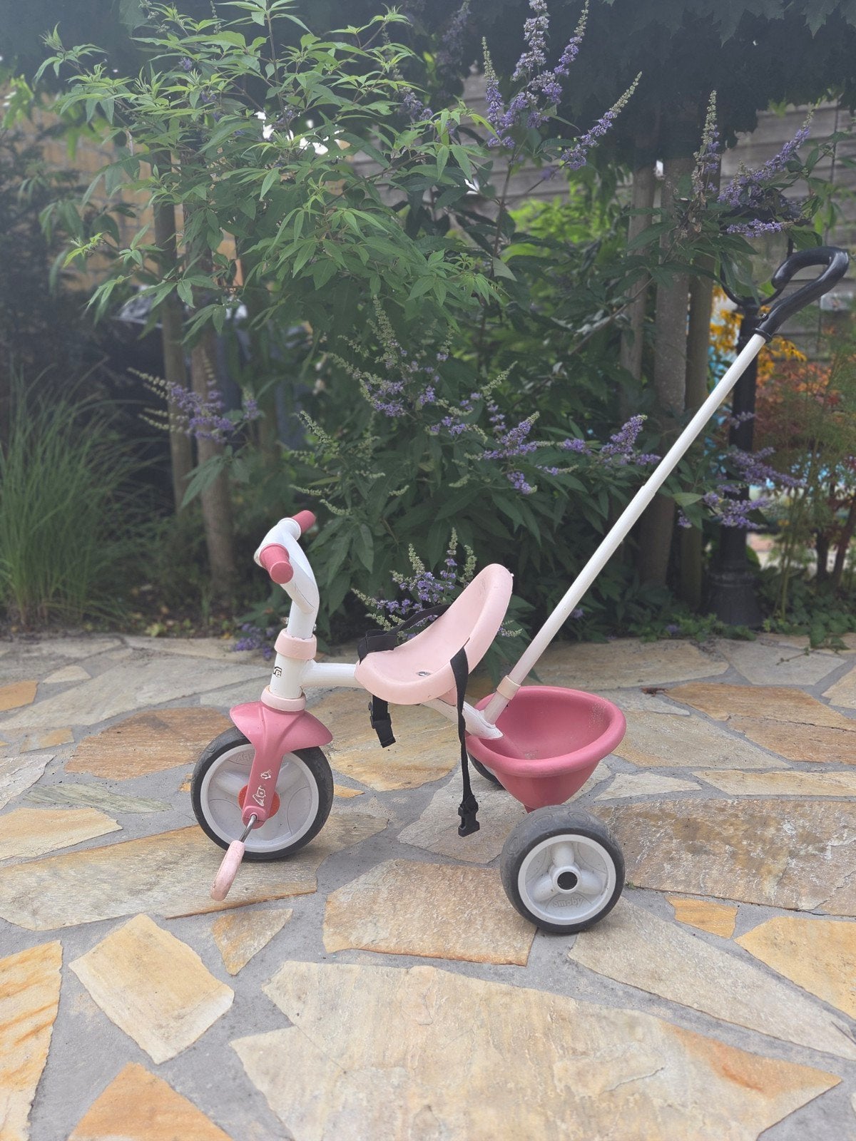 Smoby driewieler met duwstang - Roze, Ophalen, Gebruikt, Smoby, Duwstang