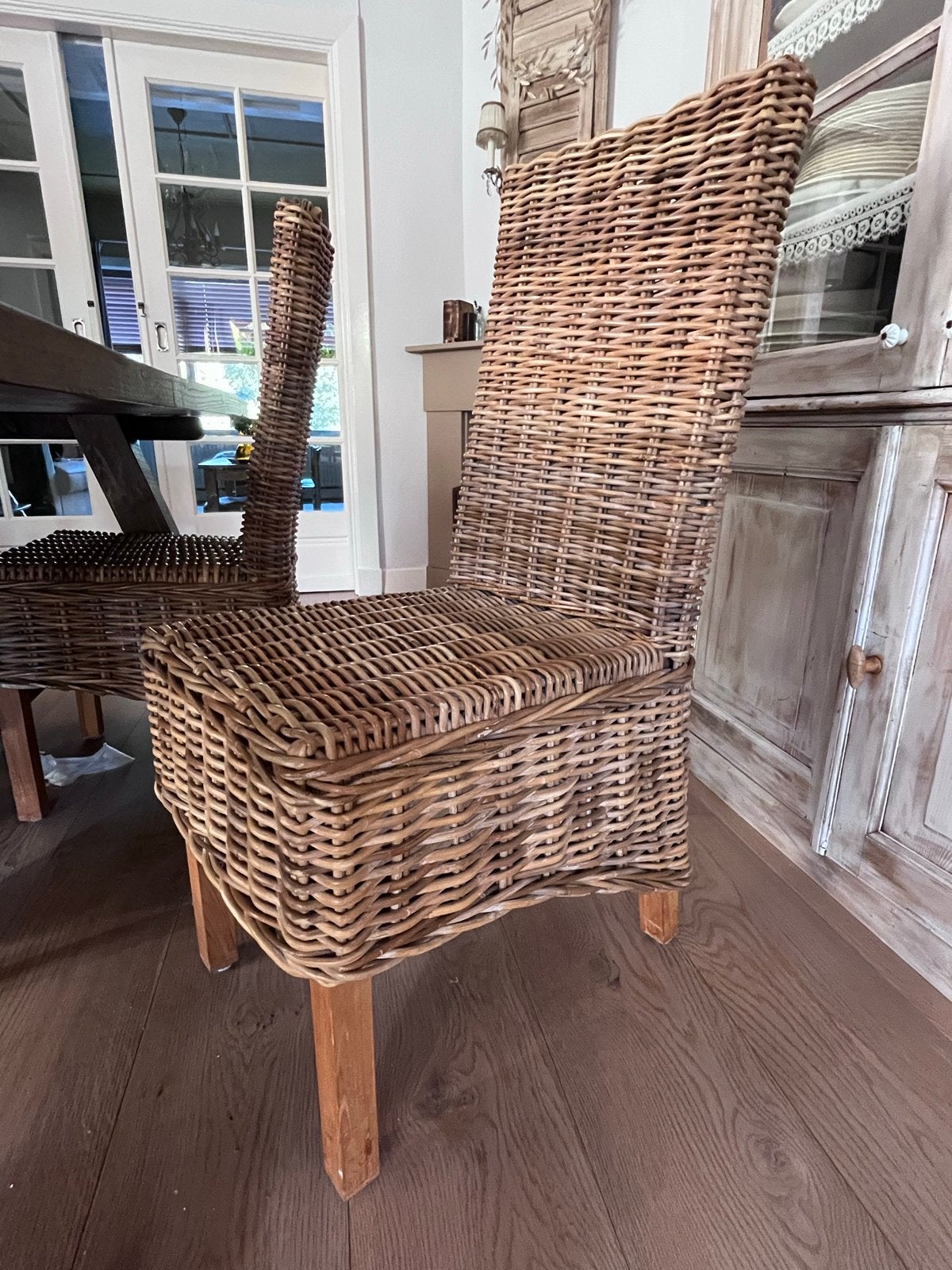 Rotan eetkamerstoelen - Set van 4 dinerstoel riet, Huis en Inrichting, Ophalen, Gebruikt, Bruin, Riet of Rotan